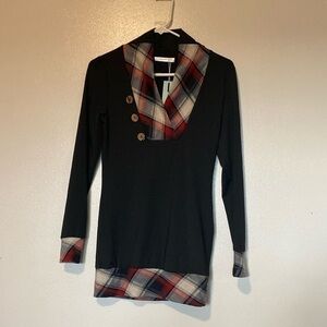 Dressfo wooden button sleek black plaid trimmed long sleeve dresslilly dress 4